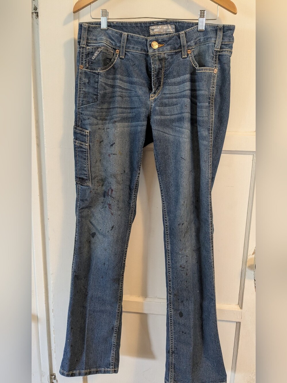 Ariat Women's Faded Blue Rebar Jeans (painted!) 31R